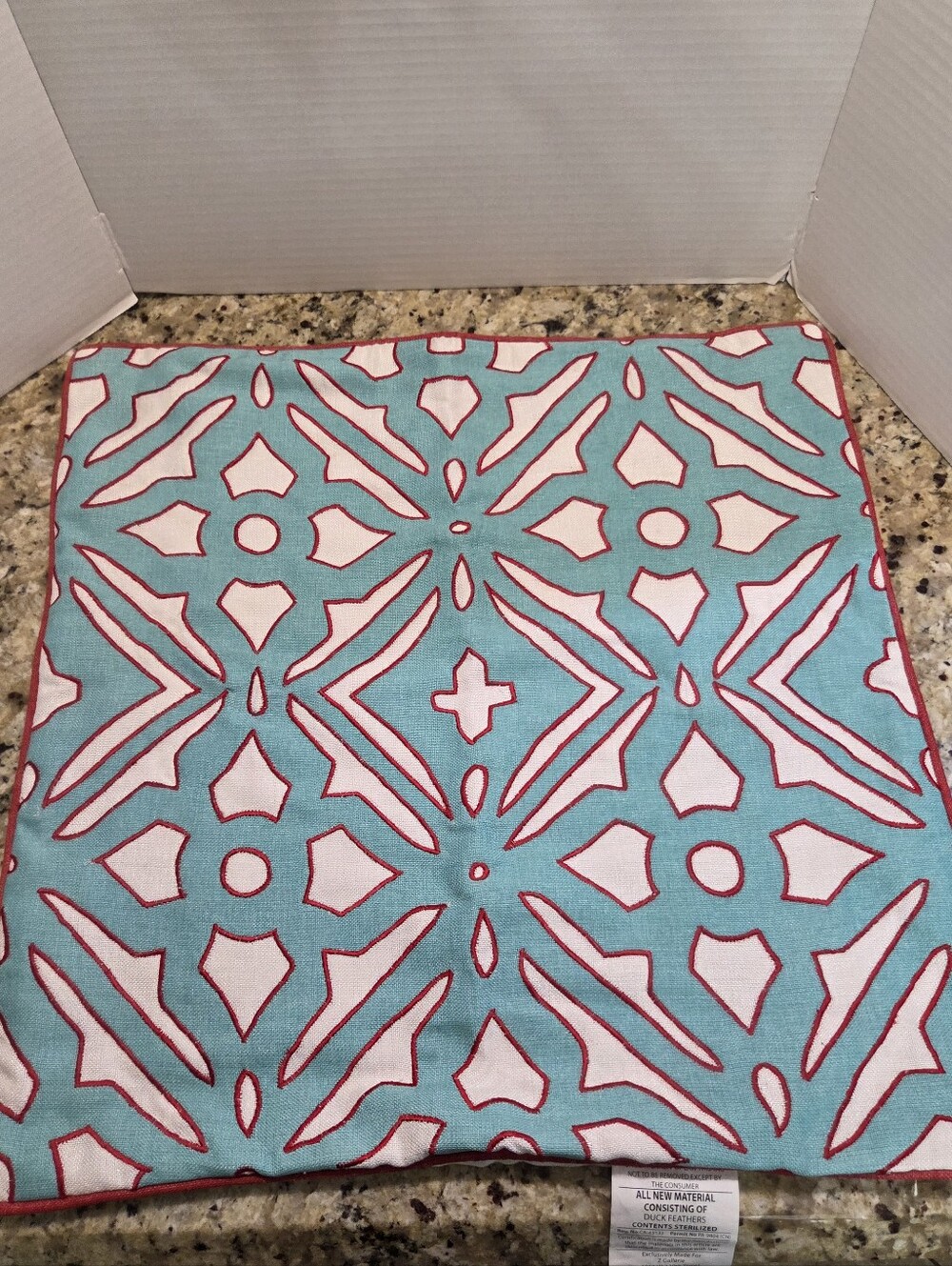 Z Gallerie Embroidered Geometric Accent Pillow Case Cover Moroccan Inspire Print
